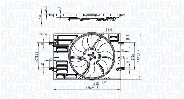Ventilator radiator (cu carcasa) potrivit AUDI A3, Q2, Q3, TT; SEAT ATECA, LEON, LEON SC, LEON ST, TARRACO; SKODA KAROQ, KODIAQ I, OCTAVIA III, SUPERB III; VW ARTEON 1.0-Electric 04.12-