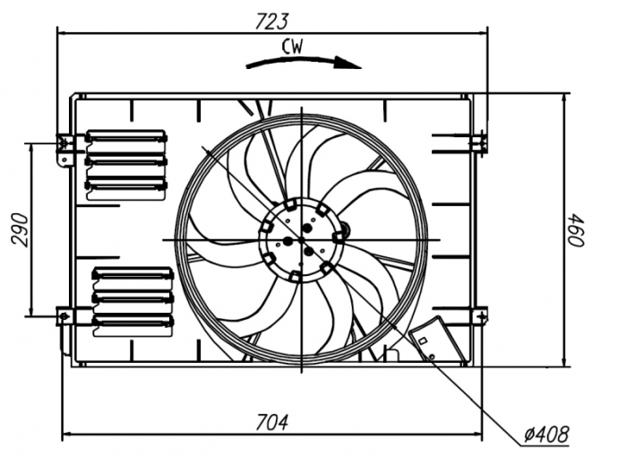 Ventilator radiator (cu carcasa) potrivit AUDI A3; SEAT ALTEA, ALTEA XL, LEON, TOLEDO III; SKODA OCTAVIA II, SUPERB II; VW AMAROK, CADDY III, CADDY III MINIVAN, GOLF PLUS V 1.4-2.0D 11.99-