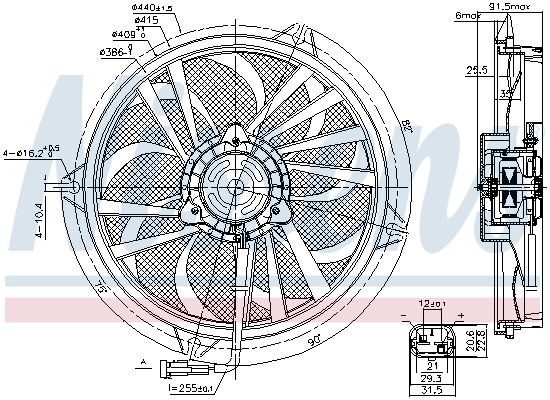 Ventilator radiator (cu carcasa) potrivit CITROEN BERLINGO, BERLINGO MINIVAN, XSARA PICASSO; PEUGEOT 307, PARTNER, PARTNER ORIGIN, PARTNER ORIGIN MINIVAN 1.1-Electric 06.96-12.15