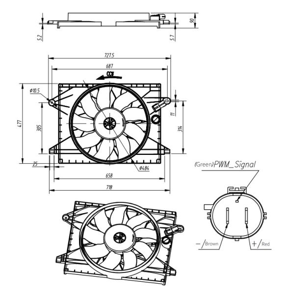 Ventilator radiator (cu carcasa) potrivit DODGE CHALLENGER, CHARGER 6.2 09.14-