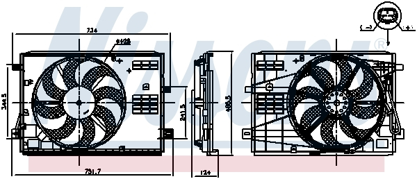 Ventilator radiator (cu carcasa) potrivit DS DS 7; CITROEN BERLINGO, BERLINGO MULTISPACE, BERLINGO MINIVAN, C5 AIRCROSS; OPEL COMBO E TOUR LIFE, COMBO MINIVAN 1.2-2.0D 04.08-