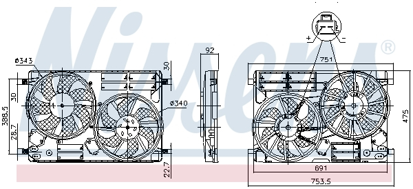 Ventilator radiator (cu carcasa) potrivit FORD C-MAX II, FOCUS III, FOCUS III HATCHBACK, FOCUS III KOMBI, GRAND C-MAX, KUGA II 1.5 1.5D 2.0D 02.11-02.20