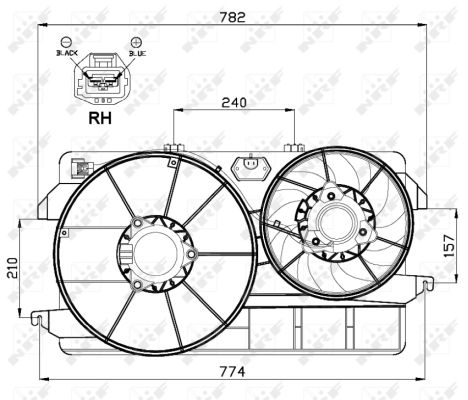Ventilator radiator (cu carcasa) potrivit FORD COUGAR, MONDEO I, MONDEO II, MONDEO III 1.6-2.5 02.93-03.07 [4]