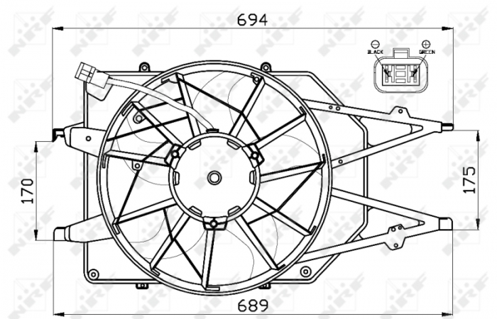 Ventilator radiator potrivit FORD FIESTA V, FUSION; MAZDA 2 1.25-1.6 2001-2012 - (cu carcasa) [5]