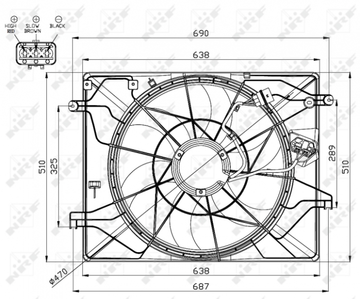 Ventilator radiator (cu carcasa) potrivit HYUNDAI GENESIS 3.8 01.08-02.14