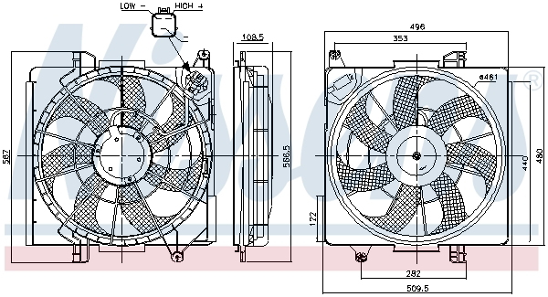 Ventilator radiator (cu carcasa) potrivit HYUNDAI IX35; KIA SPORTAGE III 2.0D 08.09-