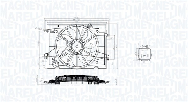Ventilator radiator (cu carcasa) potrivit HYUNDAI TUCSON; KIA SPORTAGE II 2.0 2.0D 2.7 08.04-12.10