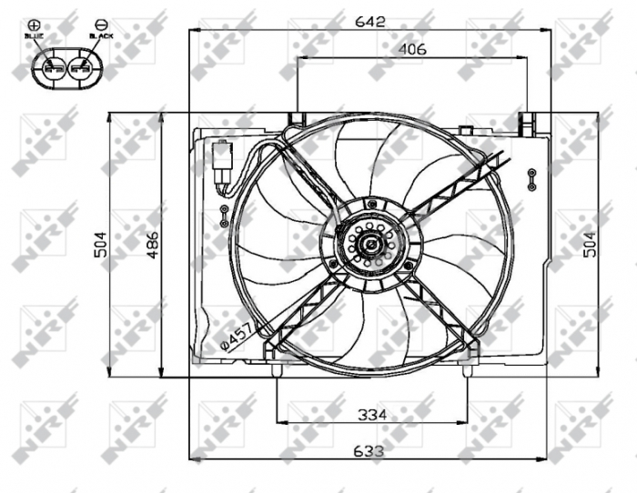 Ventilator radiator (cu carcasa) potrivit MERCEDES 124 (C124), C T-MODEL (S202), C (W202), CLK (A208), CLK (C208), E T-MODEL (S210), E (VF210), E (W210), SLK (R170) 2.0-3.2 10.92-04.04