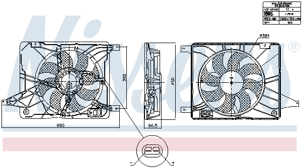 Ventilator radiator (cu carcasa) potrivit NISSAN QASHQAI I, QASHQAI II 1.2-2.0D 02.07-