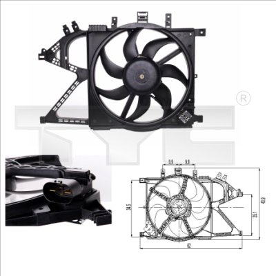 Ventilator radiator cu carcasa potrivit OPEL COMBO, COMBO TOUR, CORSA C, TIGRA 1.0-1.8 dupa 2000 [2]