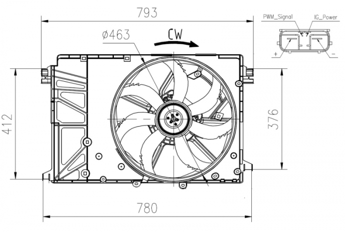 Ventilator radiator (cu carcasa) potrivit TOYOTA CAMRY, RAV 4 V 2.0 2.5 3.5 08.17-