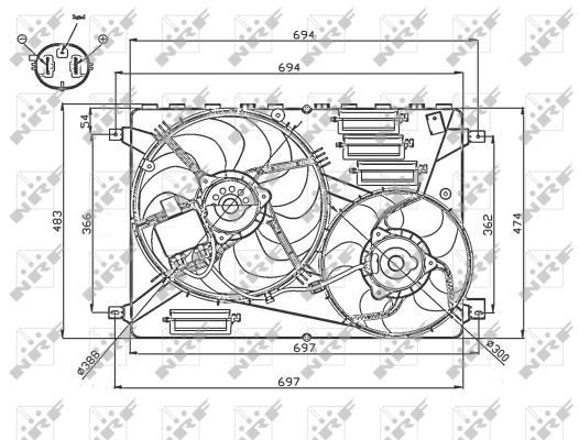 Ventilator radiator (cu carcasa) potrivit VOLVO S60 II, S80 II, V60 I, V60 II, V70 II, V70 III, V70 III/KOMBI, XC60 I, XC60 II, XC70 II 2.0-4.4 05.05-12.21 [3]