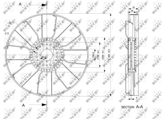 Ventilator radiator (diameter 595mm, numar lame 9) potrivit MAN L2000, M 2000 L, TGL I, TGM I D0824FL01-D0836LFLAN 06.93- [2]