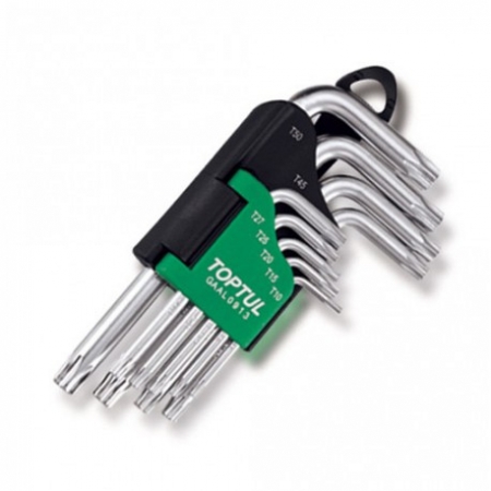 Echipamente - Set 9 chei in stea torx imbus scurte, Toptul T10-T50