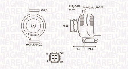 Alternator (12V, 130A) potrivit LEXUS IS II; TOYOTA AVENSIS, COROLLA VERSO, RAV 4 III, VERSO 2.0D/2.2D 08.05-10.18
