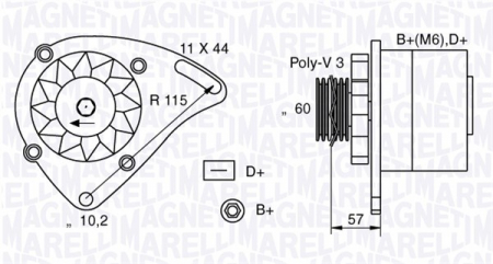 Alternator (12V, 65A) potrivit FIAT 126, CINQUECENTO, PALIO, PANDA, PANDA/HATCHBACK, PUNTO, SEICENTO / 600, SIENA, STRADA, UNO; LANCIA Y, Y10 0.65-1.6 07.81-01.10 [2]
