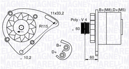 Alternator potrivit FIAT DOBLO, DOBLO/MINIVAN, PALIO, PANDA, PUNTO, PUNTO/HATCHBACK, SEICENTO / 600, STRADA 1.1/1.2 dupa 1991 - (12V, 65A) [2]