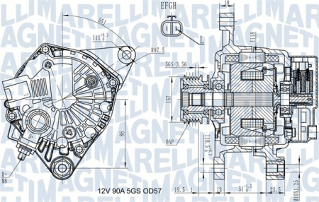 Alternatoare Electromotoare - Alternator potrivit HYUNDAI GETZ, I10 I, I20 I; KIA PICANTO I 1.1D/1.5D/1.6D 2003-2012 - (12V, 90A)