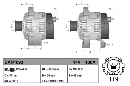 Alternator (14V, 100A) TOYOTA AURIS, COROLLA, YARIS 1.3 dupa 2011 [2]