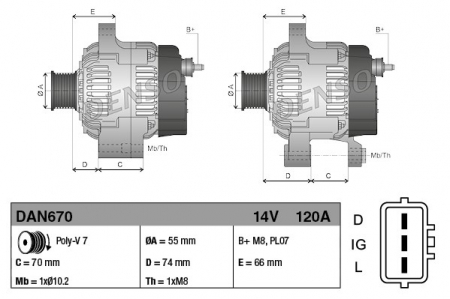 Alternator (14V, 120A) LAND ROVER DEFENDER, DISCOVERY II 2.5D intre 1998-2016 [2]