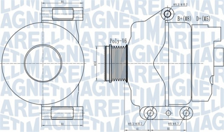 Alternator (14V, 120A) potrivit CITROEN NEMO, NEMO/MINIVAN; FIAT FIORINO/MINIVAN, GRANDE PUNTO, PANDA, PUNTO, PUNTO EVO, PUNTO EVO/HATCHBACK; PEUGEOT BIPPER TEPEE 1.3D 03.09-