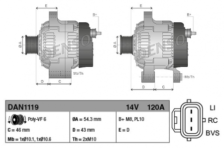 Alternator (14V, 120A) VOLVO C30, C70 II, S40 II, V50; FORD C-MAX, FIESTA V, FOCUS C-MAX, FOCUS II, FUSION 1.6D/2.0D intre 2003-2013 [1]