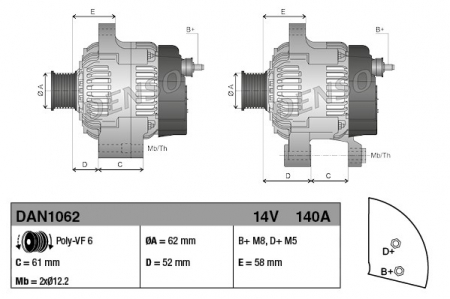 Alternator (14V, 140A) ALFA ROMEO 159; FIAT BRAVO II, CROMA, GRANDE PUNTO, SEDICI; LANCIA DELTA III; SUZUKI SX4 1.6D/1.9D/2.0D dupa 2005 [2]