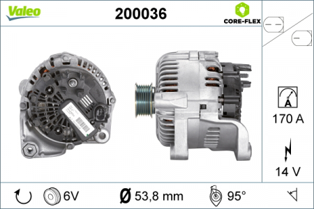 Alternator (14V, 170A) potrivit BMW 5 (E60), 5 (E61), 6 (E63), 6 (E64), 7 (E65, E66, E67) 2.0D/2.5D/3.0D 06.02-12.10 [0]