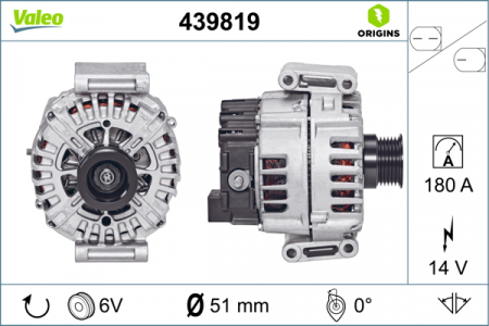 Alternator (14V, 180A) potrivit MERCEDES C (A205), C (C205), C T-MODEL (S204), C T-MODEL (S205), C (W204), C (W205), E T-MODEL (S212), E (W212), GLK (X204) 2.2D 12.08-05.18 [0]