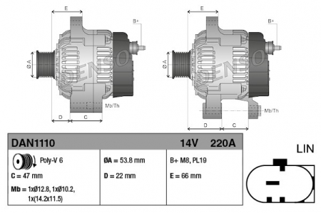 Alternator (14V, 220A) LAND ROVER RANGE ROVER III, RANGE ROVER IV, RANGE ROVER SPORT 4.4D dupa 2010 [2]