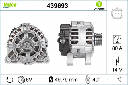 Alternator potrivit CITROEN C2, C2 ENTERPRISE, C3 I, C3 PLURIEL, C4, C4 I; PEUGEOT 1007, 206, 207, 301, 307 1.1-1.6ALK dupa 1998 - (14V, 80A) [2]