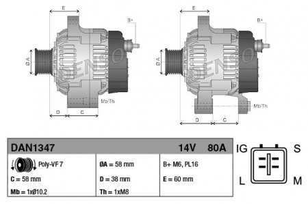 Alternator (14V, 80A) TOYOTA HIACE IV, HILUX VII, LAND CRUISER 90, LAND CRUISER PRADO 2.5D/3.0D intre 2002-2015 [2]