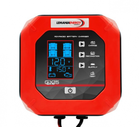 Accesorii auto - Aparat incarcat baterii auto GX15, voltaj incarcare: 12/24 V LEMANIA ENERGY, curent incarcare: 15A, alimentare: 230V, tip baterie: AGM/EFB/LiFePO4/VRLA/WET