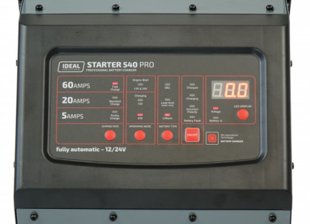 Aparat incarcat baterii auto, voltaj incarcare: 12/24 V IDEAL, curent pornire: 540A, curent incarcare: 5/20/60A, alimentare: 230V, tip baterie: AGM/EFB/GEL/LFP/MF/WET [1]