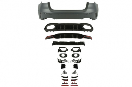 Bara (AMG STYLING, cu suporturi de montare; cu lamele; cu robinet, cu orificii pentru senzori de parcare, grunduit, cu un decupaj pentru teava de evacuare: 2) potrivit MERCEDES A-KLASA W177 Hatchback