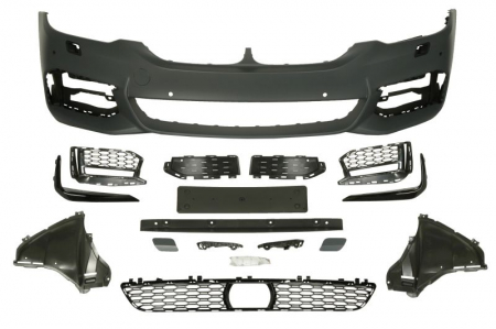 Bara fata cu gaura pentru radar, model pachet M, cu grile, cu locas proiector cu locas spalator de faruri, gauri senzori parcare 6, grunduit potrivit BMW Seria 5 G30 2017-2020