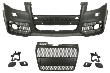 Bara - Bara Fata, RS Type, cu grilaje, cu gauri pentru lampa de ceata, cu gauri pentru spalator de faruri, negru/grund potrivit AUDI A4 B6, A4 B7 11.04-06.08
