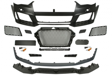 Bara fata tip RS, cu grile, cu locas spalator de faruri, negru lucios/grunduit potrivit AUDI A3 Hatchback 2012-2016