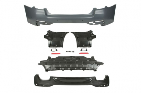 Bara - Bara spate potrivit BMW Seria 5 G30, G31, G38, F90 dupa 2020 - cu grile,model pachet M complet; cu armatura, cu gauri senzori parcare grunduita