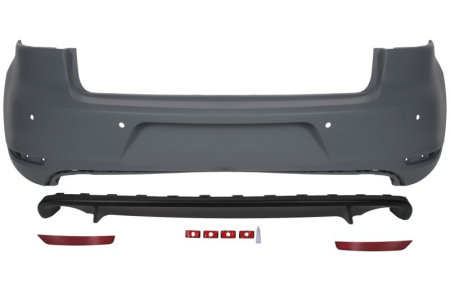 Bara - Bara (Spate, GTI, cu valabilitate, numar orificii senzor parcare: 4, negru, cu taietura pentru toba de esapament: Doua) potrivit VW GOLF VI Hatchback 2008-2013