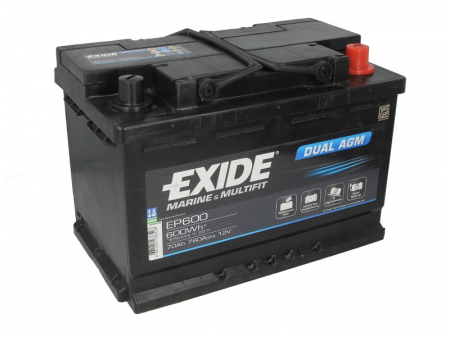 Baterie EXIDE 12V 70Ah/760A DUAL AGM (R+ Borna standard) 278x175x190 B13 - flansa montare 10.5 mm aplicatie duala [1]