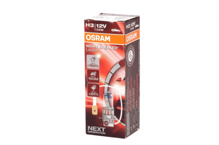 Electrice - Bec auto auto cu halogen H3 12V 55W PK22S pana la 150% luminozitate mare; pana la 150m ; pana la 20% lumina alba Night Breaker Laser, alb