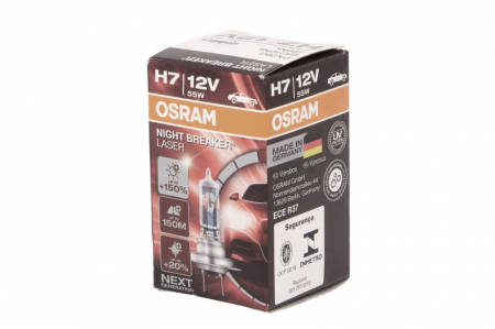 Electrice - Bec auto auto cu halogen H7 12V 55W PX26D pana la 150% luminozitate mare; pana la 150m ; pana la 20% lumina alba Night Breaker Laser, alb