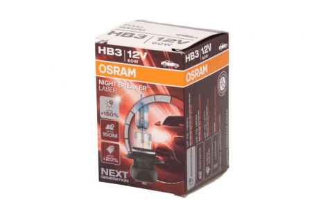 Electrice - Bec auto auto cu halogen HB3 12V 60W P20D pana la 150% luminozitate mare; pana la 150m ; pana la 20% lumina alba Night Breaker Laser, alb