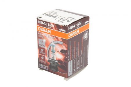 Becuri auto - Bec auto auto cu halogen HB4 12V 51W P22D pana la 150% luminozitate mare; pana la 150m ; pana la 20% lumina alba Night Breaker Laser, alb