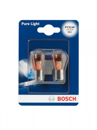 Electrice - Bec auto blister pachet 2 bucati PY21W 12V 21W BAU15S  Pure Light, portocaliu