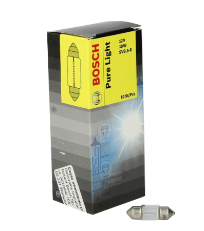 Electrice - Bec auto cutie 10 bucati C10W 12V 10W SV8,5-8 tubular Pure Light
