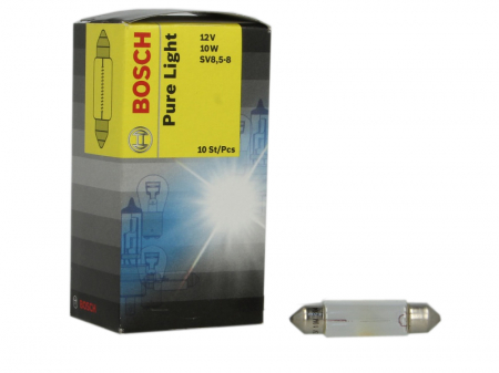 Electrice - Bec auto cutie 10 bucati C10W 12V 10W SV8,5-8 tubular Pure Light