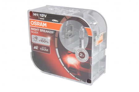 Electrice - Bec auto set 2 bucati H1 12V 55W P14,5S pana la 100% luminozitate mare; pana la 130m  Night Breaker Silver