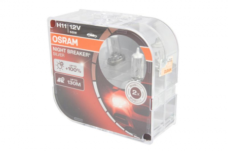 Electrice - Bec auto set 2 bucati H11 12V 55W PGJ19-2 pana la 100% luminozitate mare; pana la 130m  Night Breaker Silver